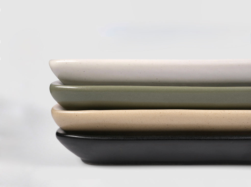 Flat Rectangular Tray by Humo 1810 – olive semi-matte ceramic, rounded corners, 11.25 inch