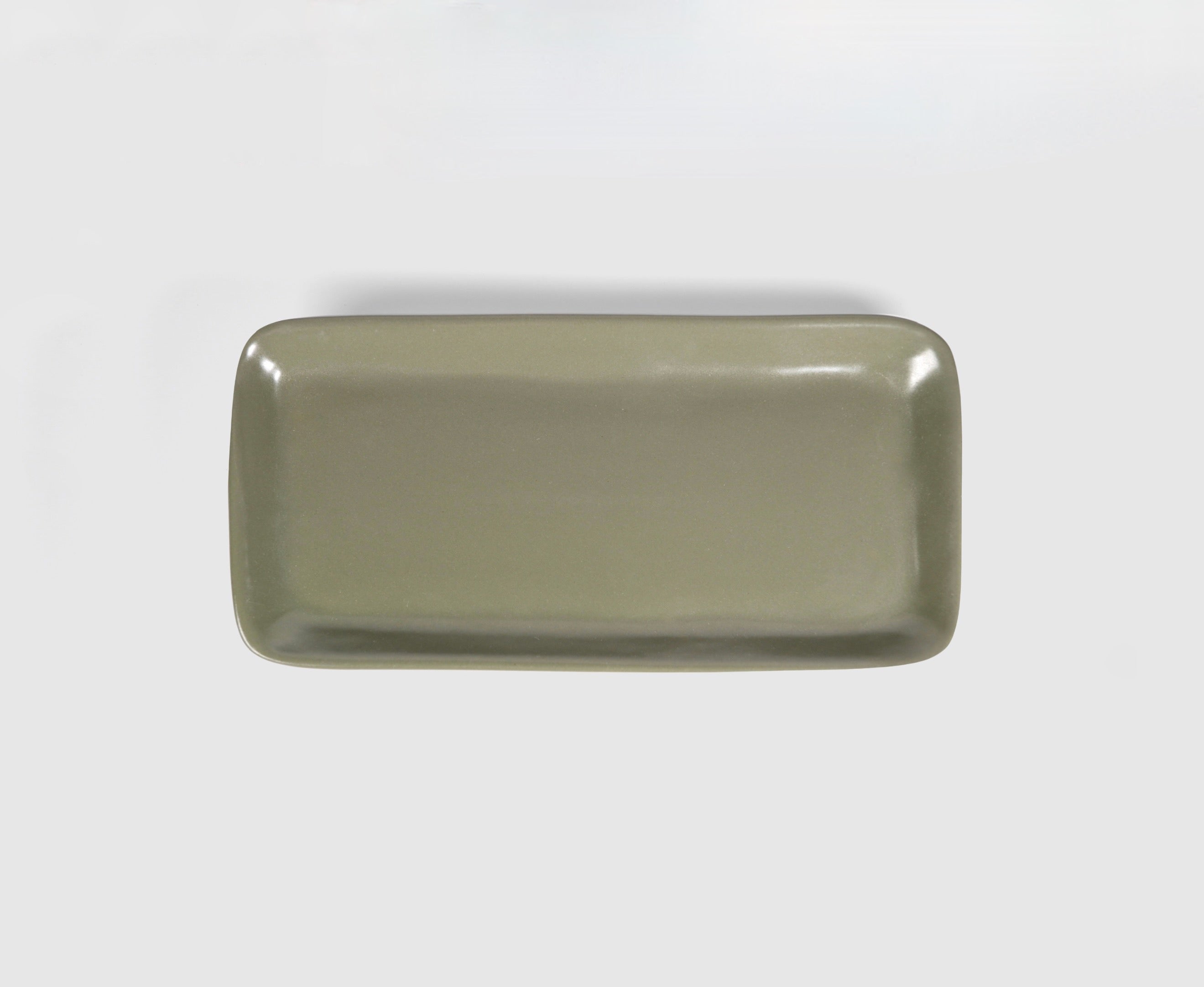 Flat Rectangular Tray by Humo 1810 – olive semi-matte ceramic, rounded corners, 11.25 inch